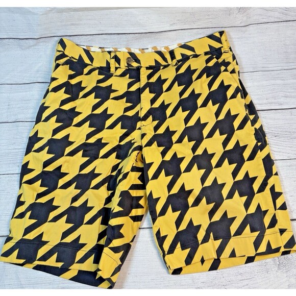 Loudmouth Other - Loudmouth Shorts Mens 38 Black Yellow Flat Front Shorts Houndstooth Golf Sports